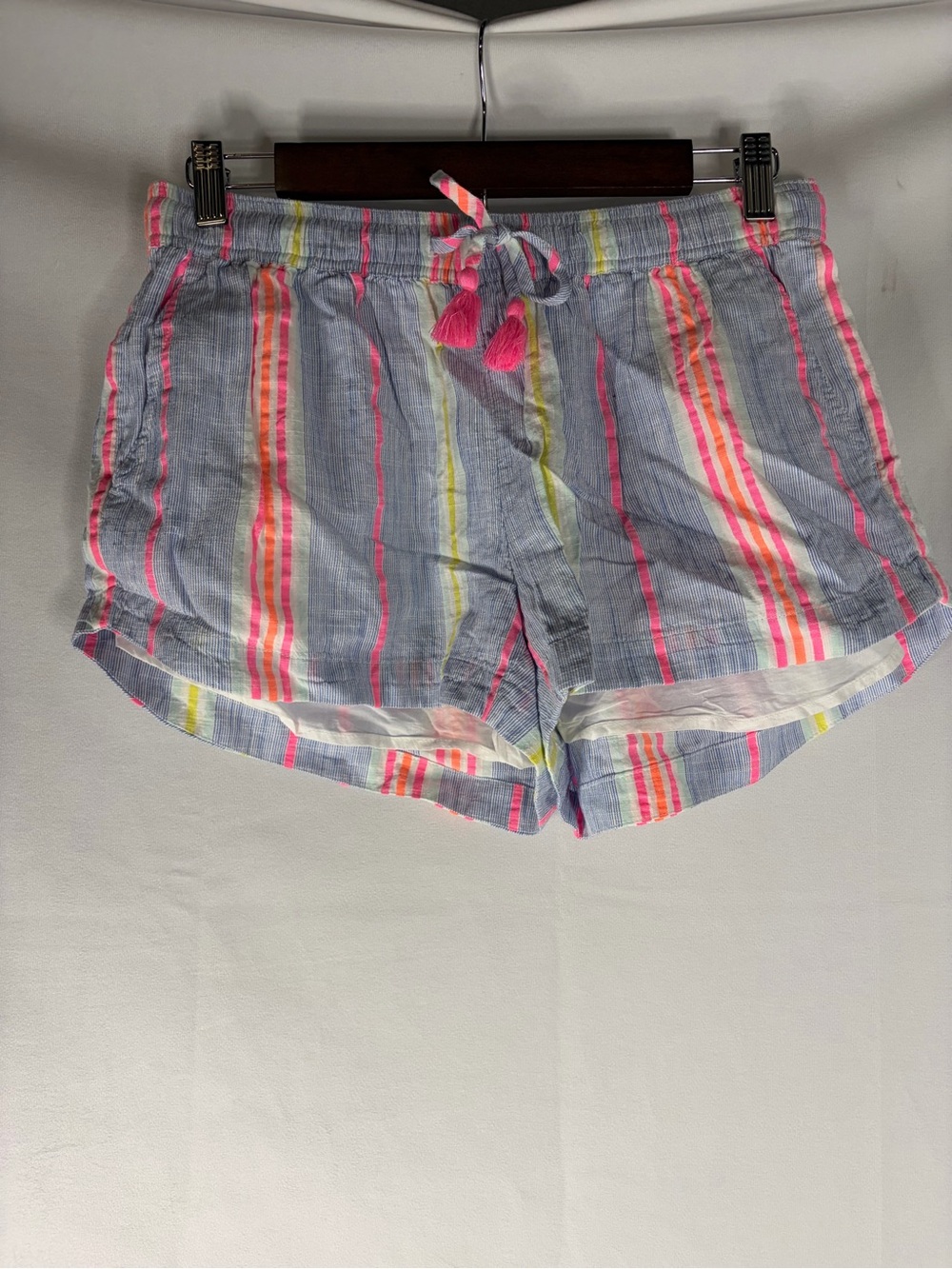 Vineyard Vines Blue Striped Drawstring Athletic Shorts with Pink Accents